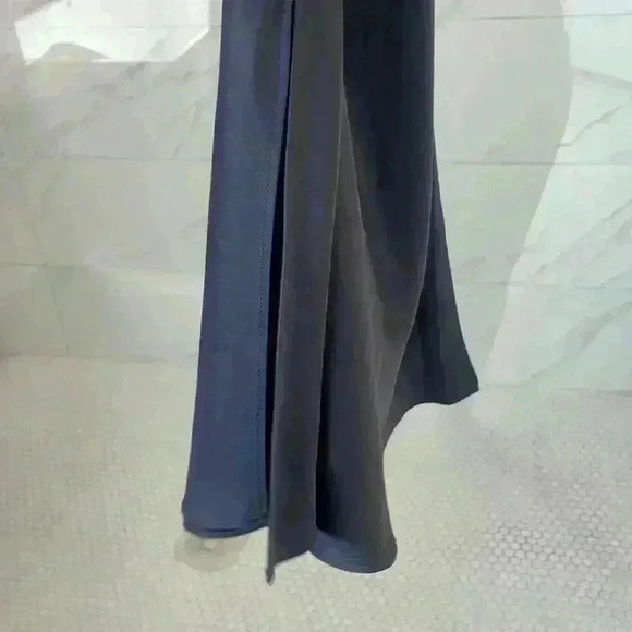 Express Charcoal Gray Satin Cowl Neck Front Side Slit Sleeveless Midi Slip Dress - Picture 5 of 12